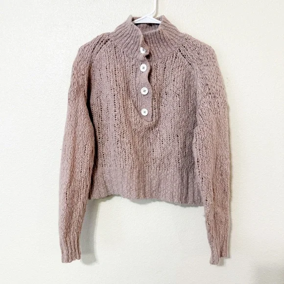 Everlane The Lofty Knit Henley Alpaca Henley Pink Sweater Pullover size Medium - Picture 4 of 9
